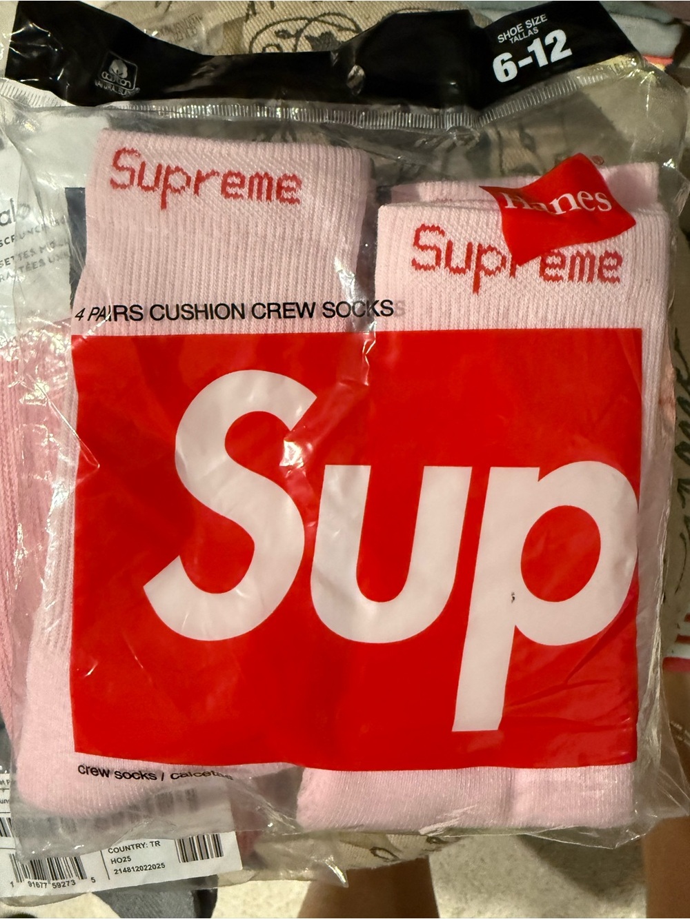Supreme Pink & Red Cushion Crew Socks - 4 Pairs